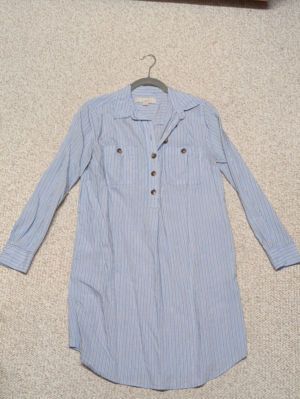 LOFT Blue and White Striped Button-Up Shirt